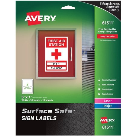 AVERY Label, Sign, Rem, 5X7, Wht, 30Pk AVE61511